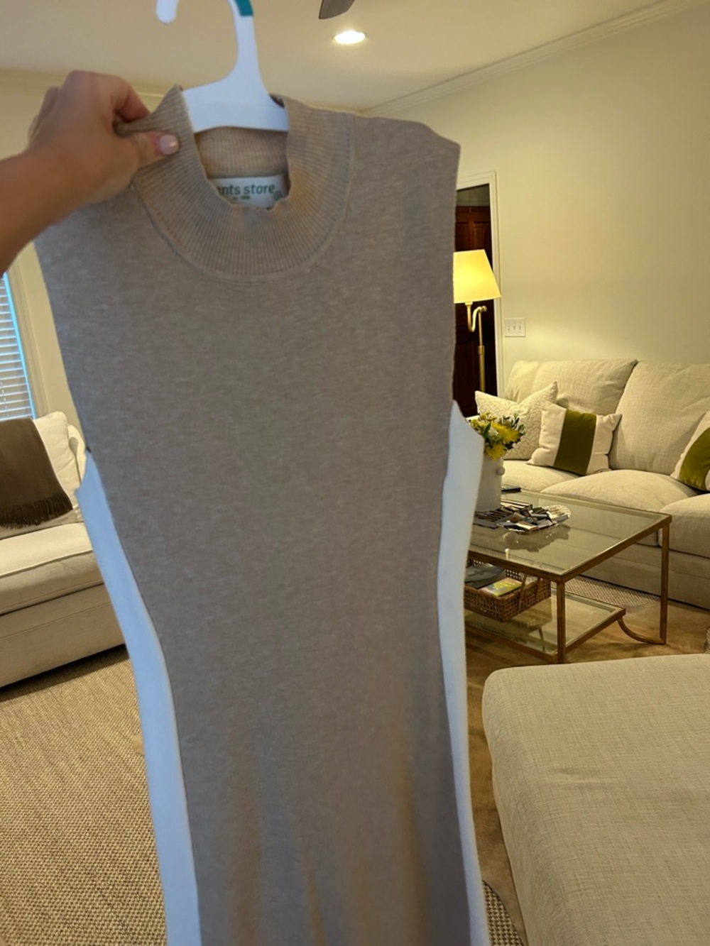 Sleeveless Knit Bodycon Dress in Beige and White